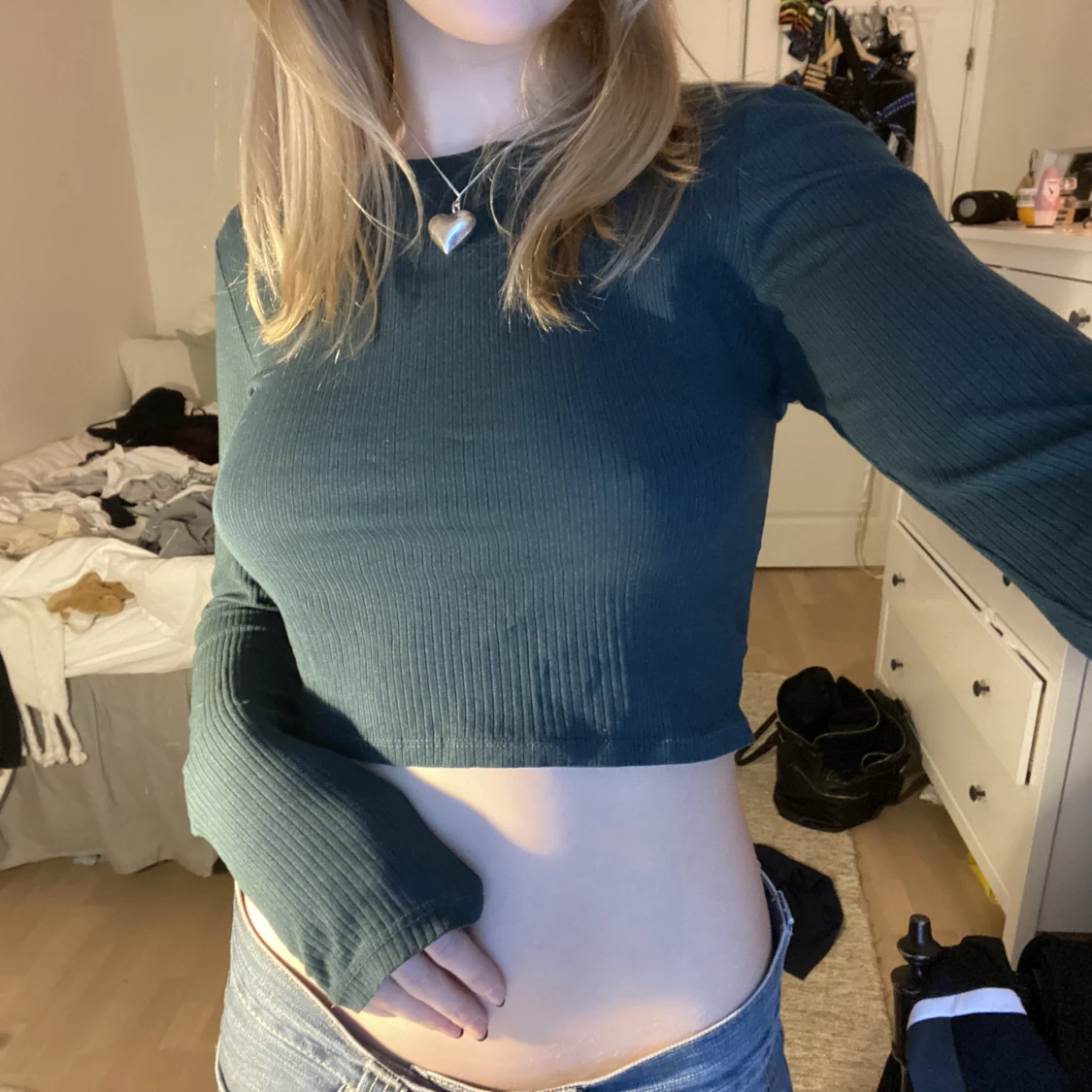 Mörkgrön långärmad topp - 90