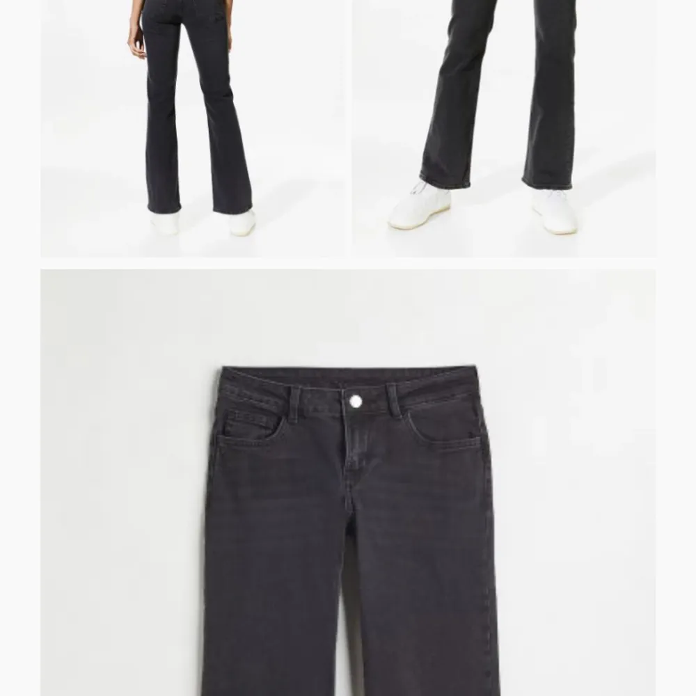 Säljer ett par av de populära lågmidjade jeansen från hm. Väldigt lika de på bilden. I storlek 32 alltså xs. De är svartgråa och i ett bra skick. Passar för dig som är ca 160. Helt slutsålda. Jeans & Byxor.