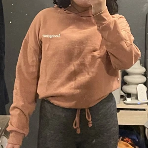Gina Tricot Hoodie - Croppad smutsrosa hoodie med text ”Loving Human Being”. Från Gina Tricot. Storlek S. Pris kan diskuteras 