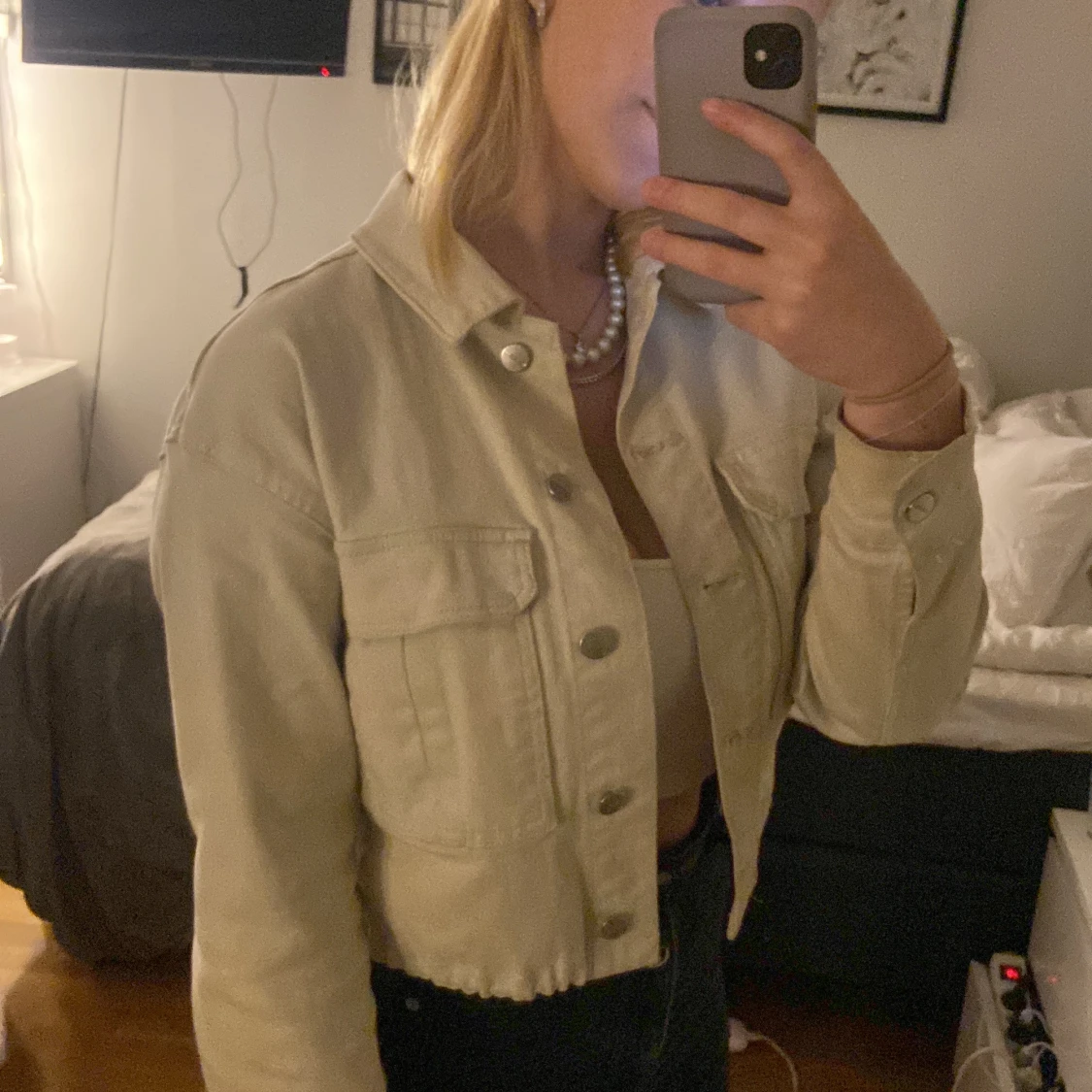 Croppad jeansjacka - 90