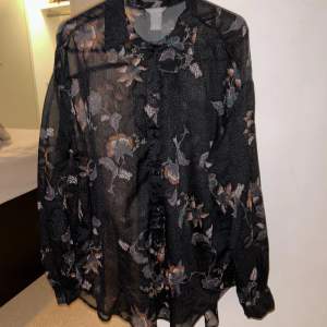 See through blouse with flower and bird pattern