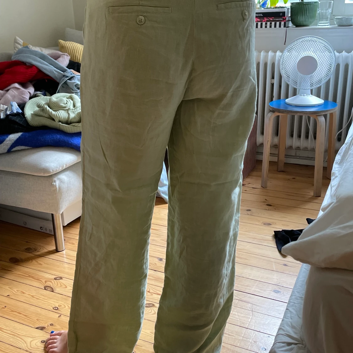 Ljusgröna linnebyxor - 90