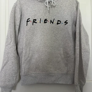 Grå hoodie med friends tryck storlek xs - Grå hoodie med loggan på den kända serien friends. Superskön och sitter oversized. Köpt på h&m men är ett samarbete med WB Använd fåtal gånger 