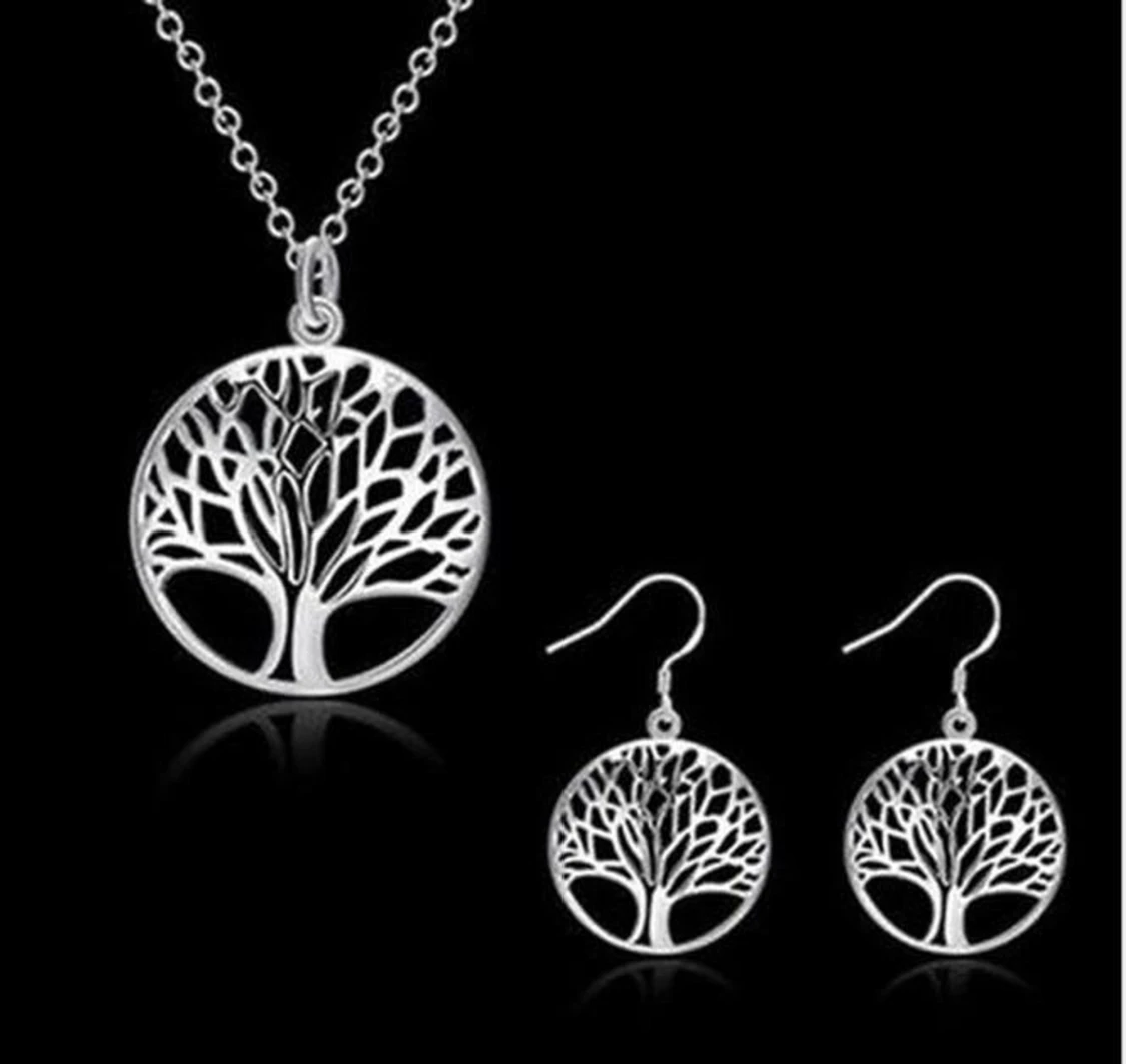 925 silverpäterad Livets Träd / Visdomsträd Halsband,örhänge och Ringa 