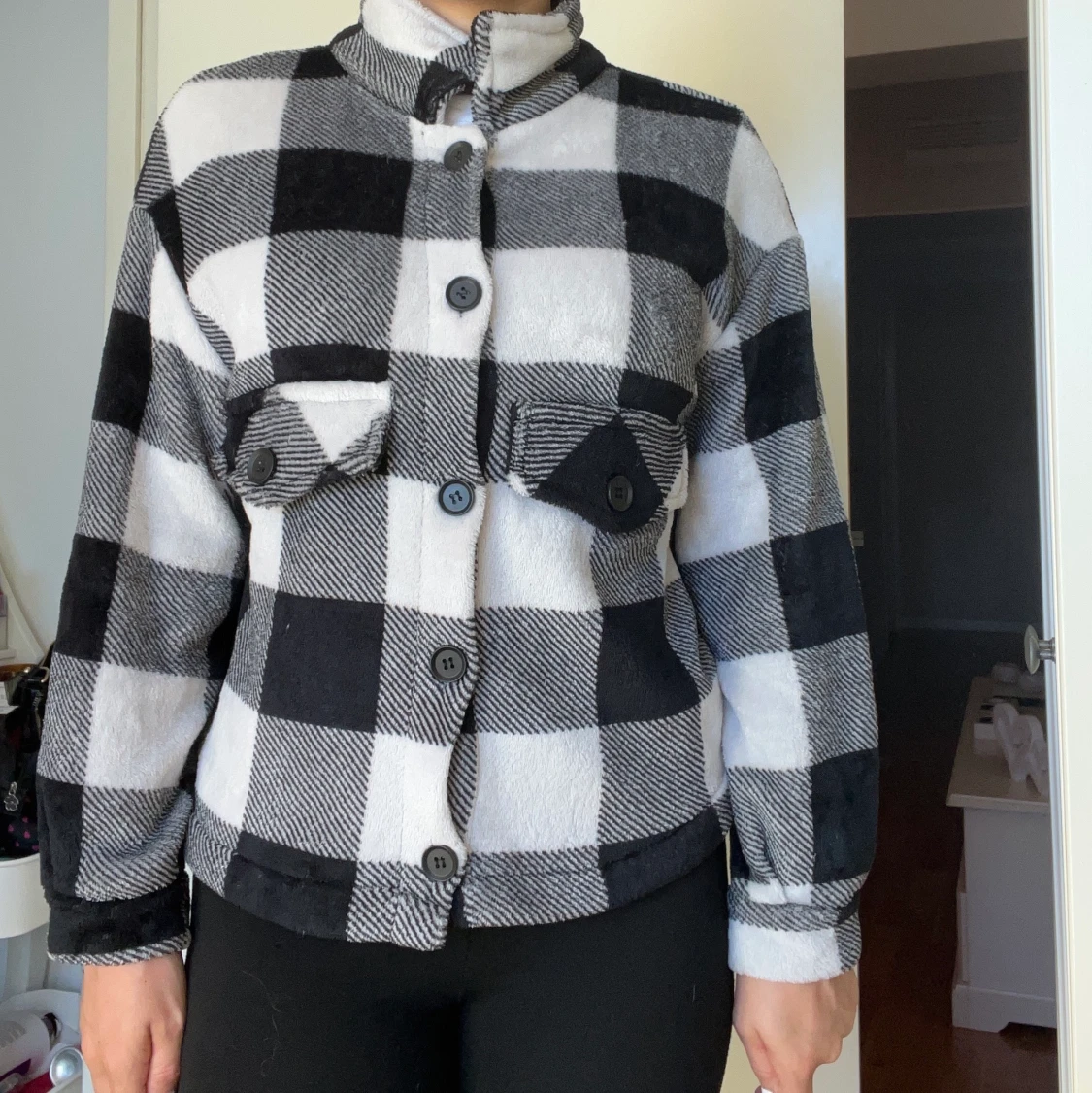 Rutig jacka i fleece - 90