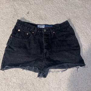 Thrifted black jeanshorts that are super cute and comfy :) there is no size on any label but they fit like the size S. 