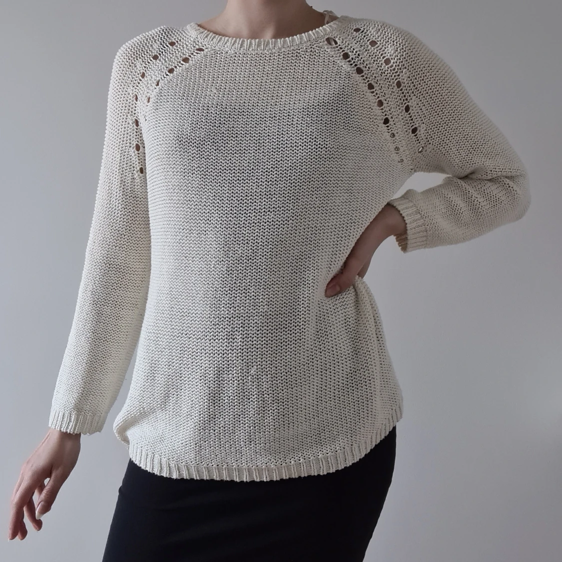 Vit stickad långärmad tröja - 90