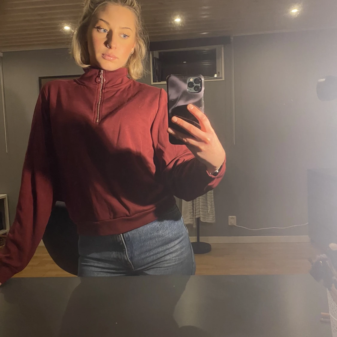 Vinröd half zip hoodie - 90