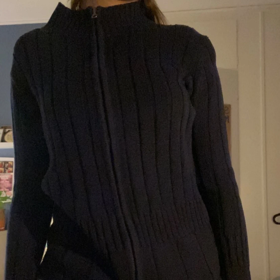 Blå kofta med hög krage - 90