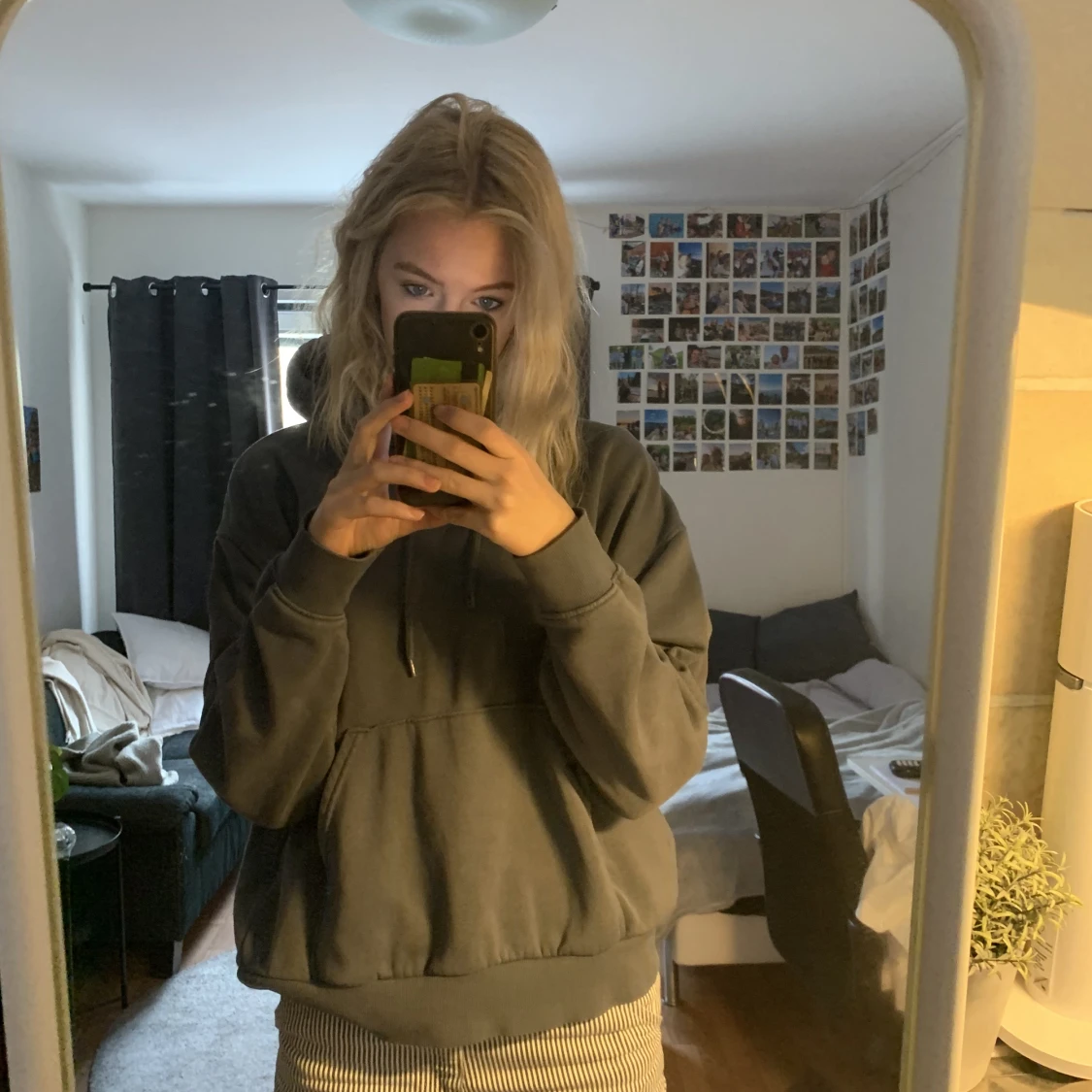 Blå/grå hoodie - 90