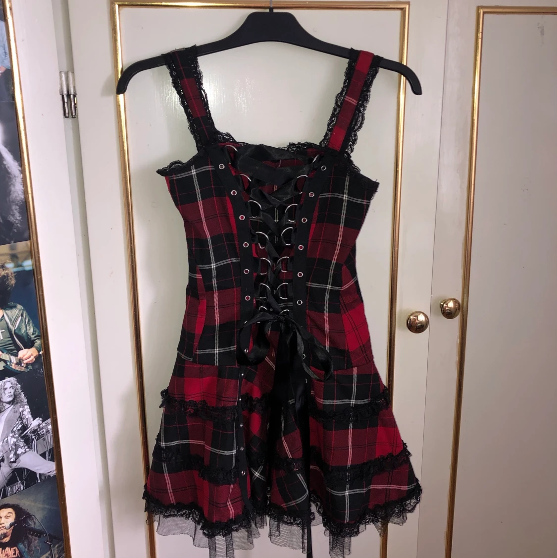Goth klänning korsett rödrutig - 90