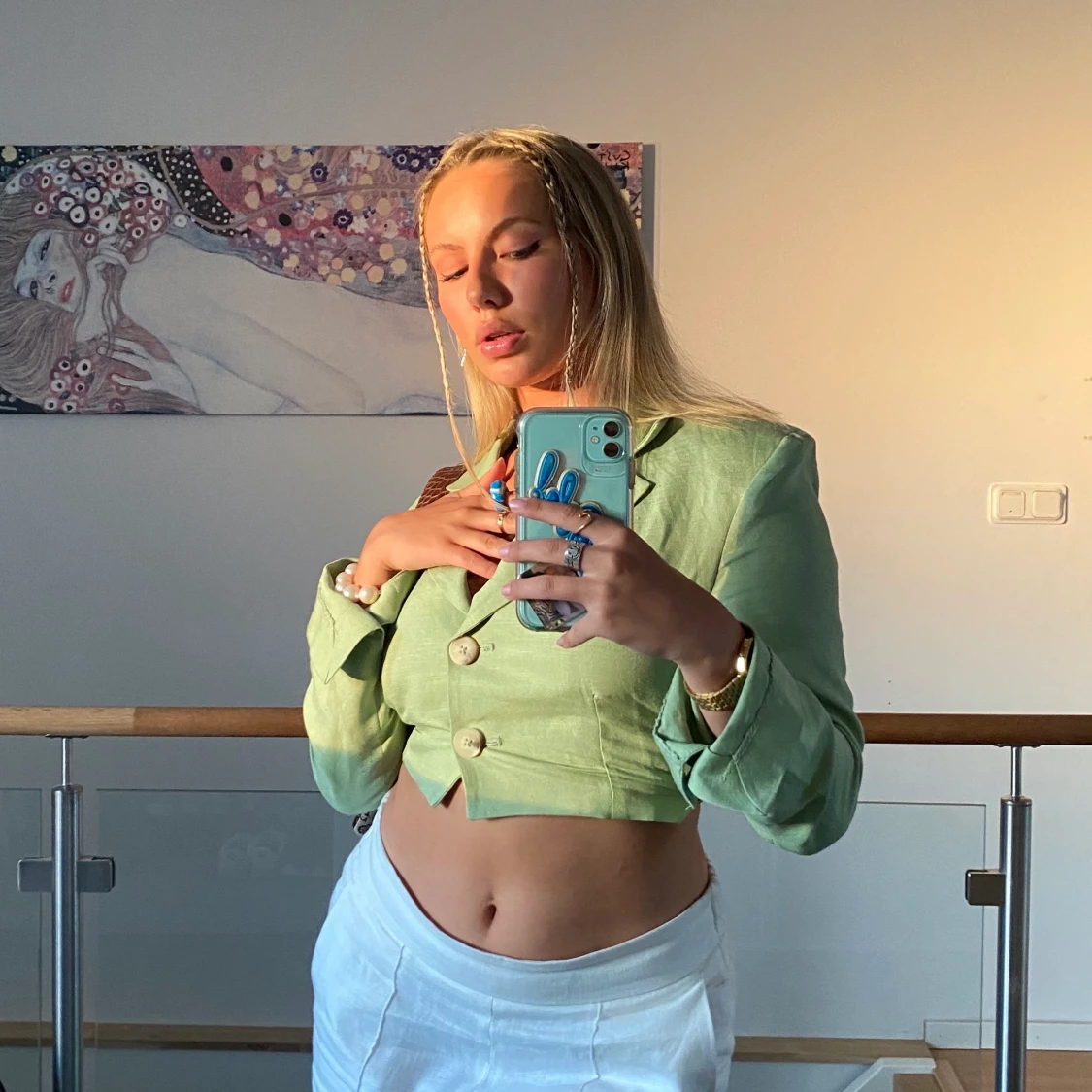 Cropped grön linnekavaj 