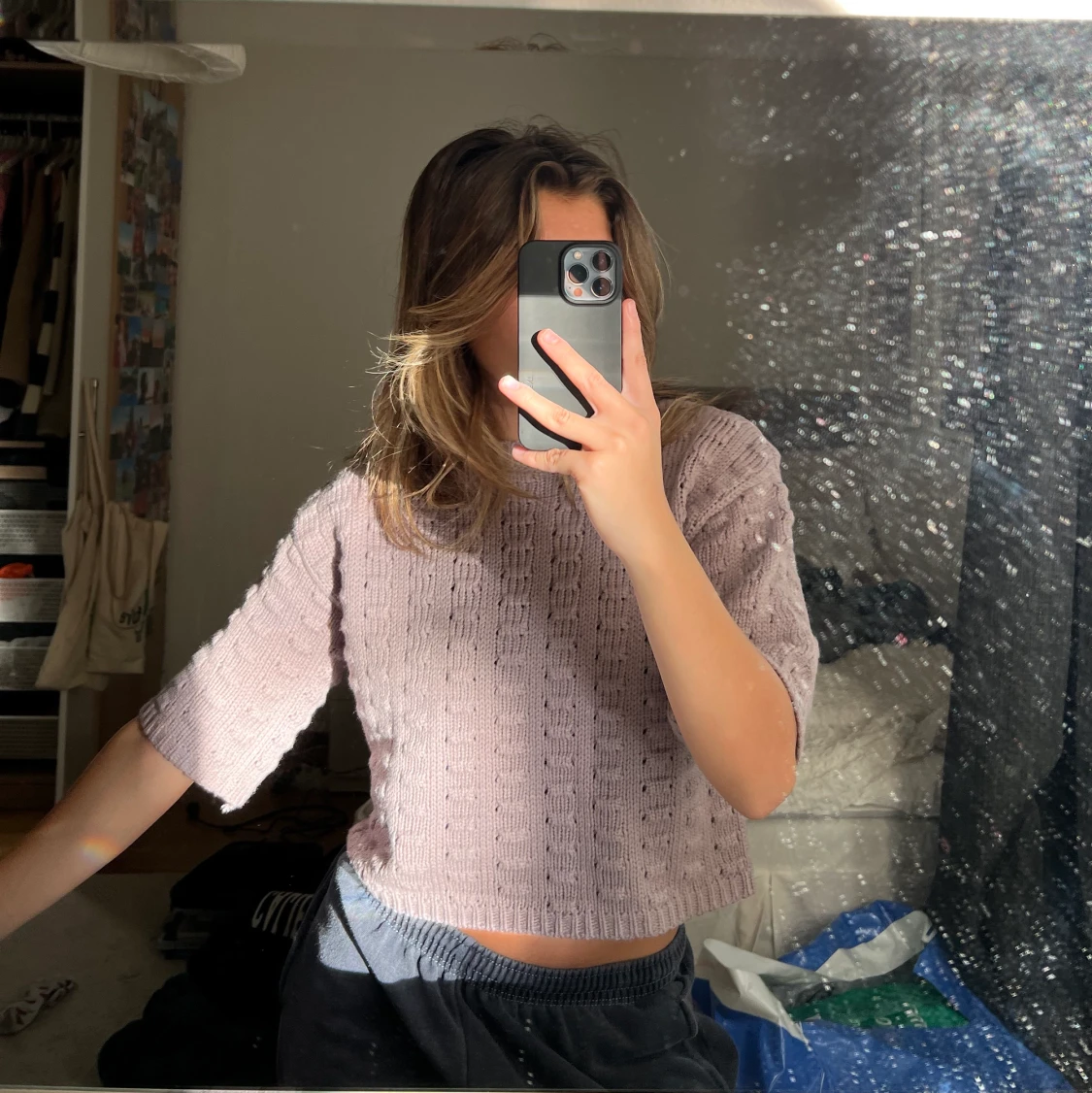 Lila stickad kortärmad 🔥🔥 - 90