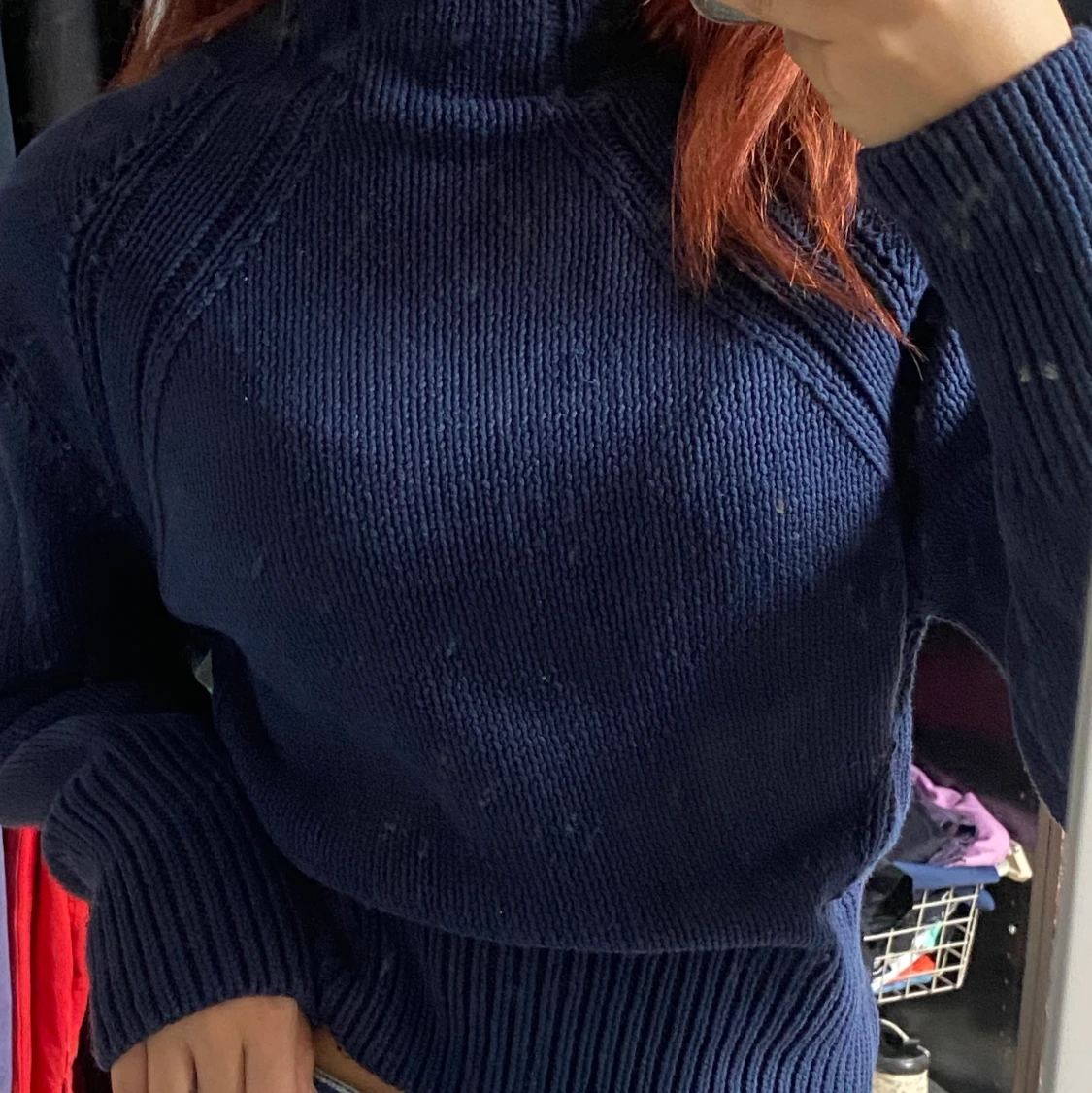 Marinblå stickad tröja - 90