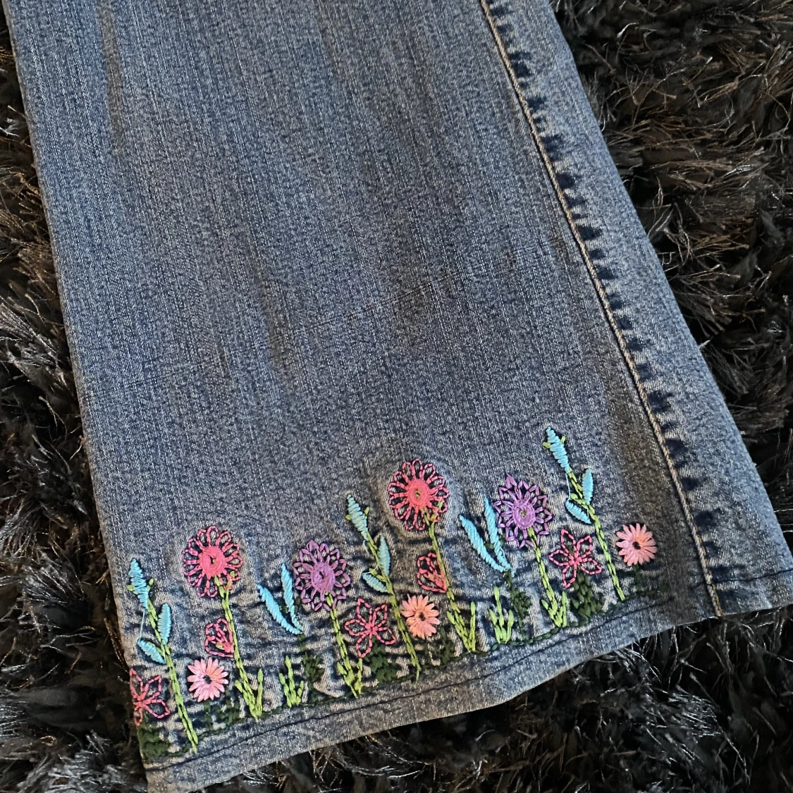Y2k flare jeans broderi - 90