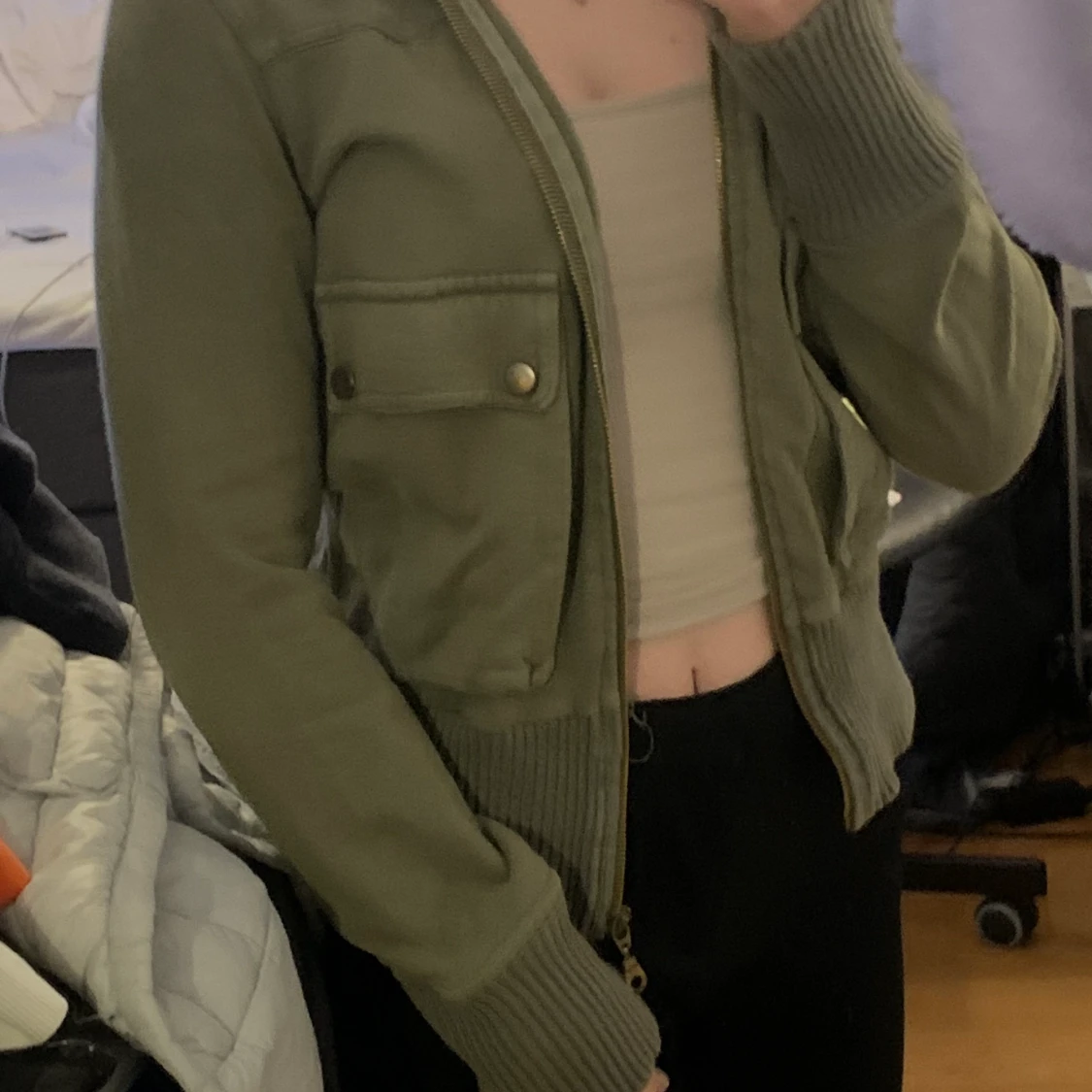 Grön zip hoodie - 90