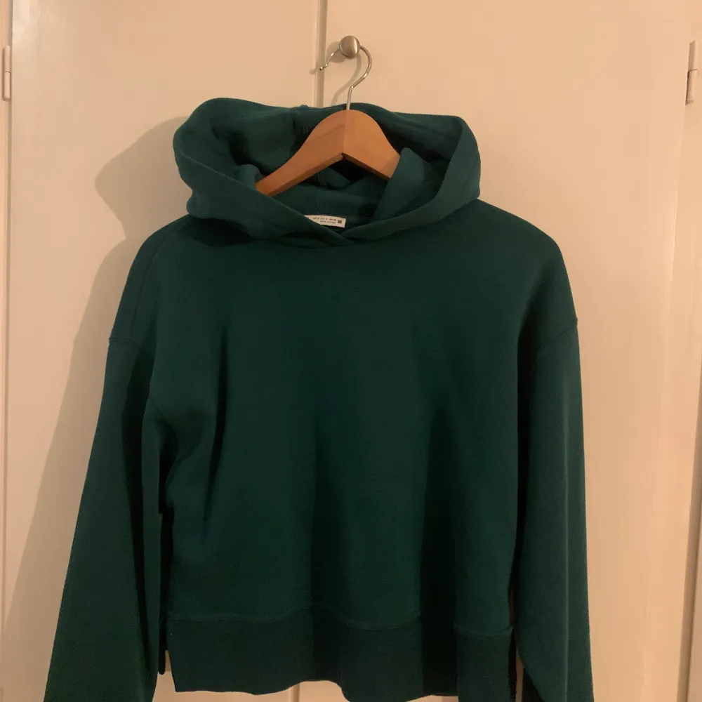 Jättefin grön hoodie från Zara, lite croppad. Storlek S, använd fårtal gånger🥰. Tröjor & Koftor.