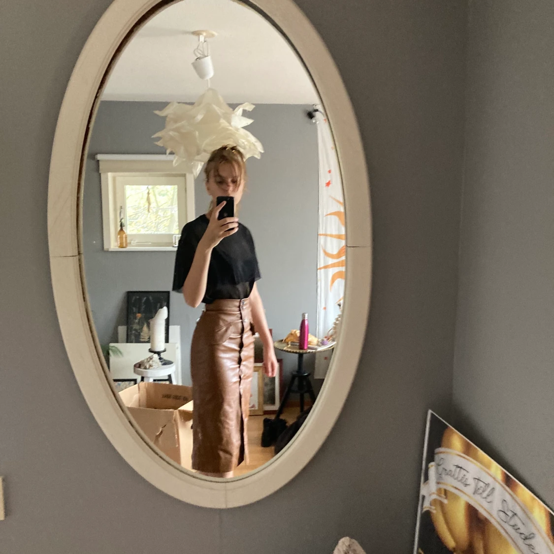 Midi kjol brun skinn - 91