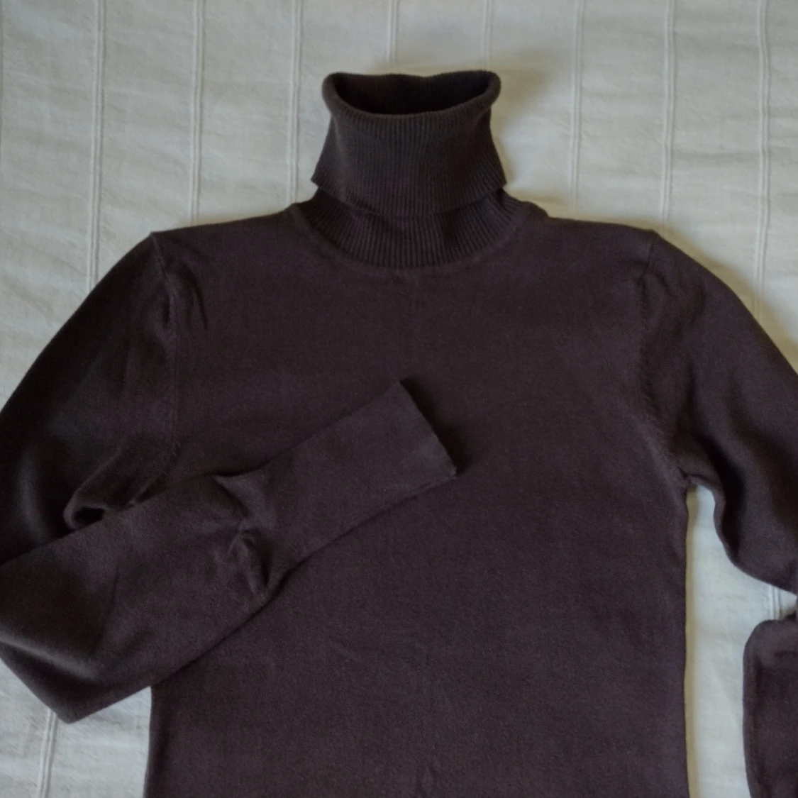 Brun finstickad längre polotröja, poloklänning, storlek S - 91