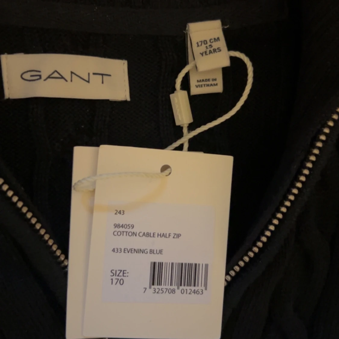 Mörkblå Halfzip Kabelstickad kofta GANT - 1