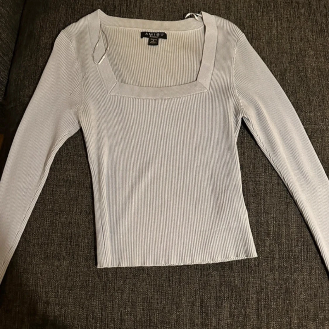 Ljusblå ribbad långärmad tröja