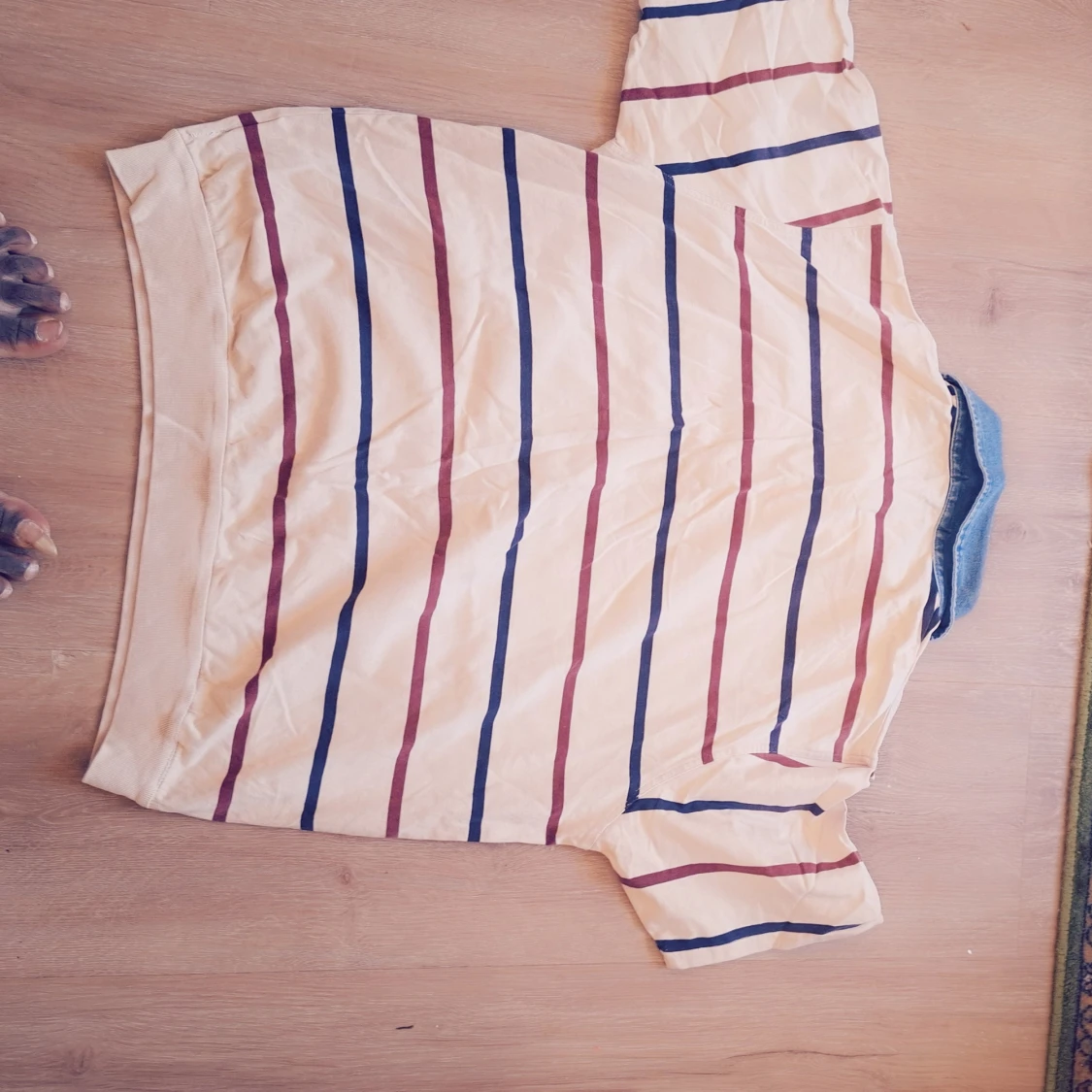 Randig pikétröja med denimkrage - 2