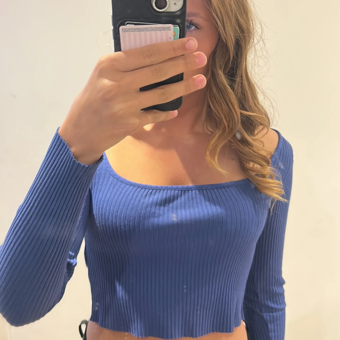 Blå ribbad croppad topp från H&M