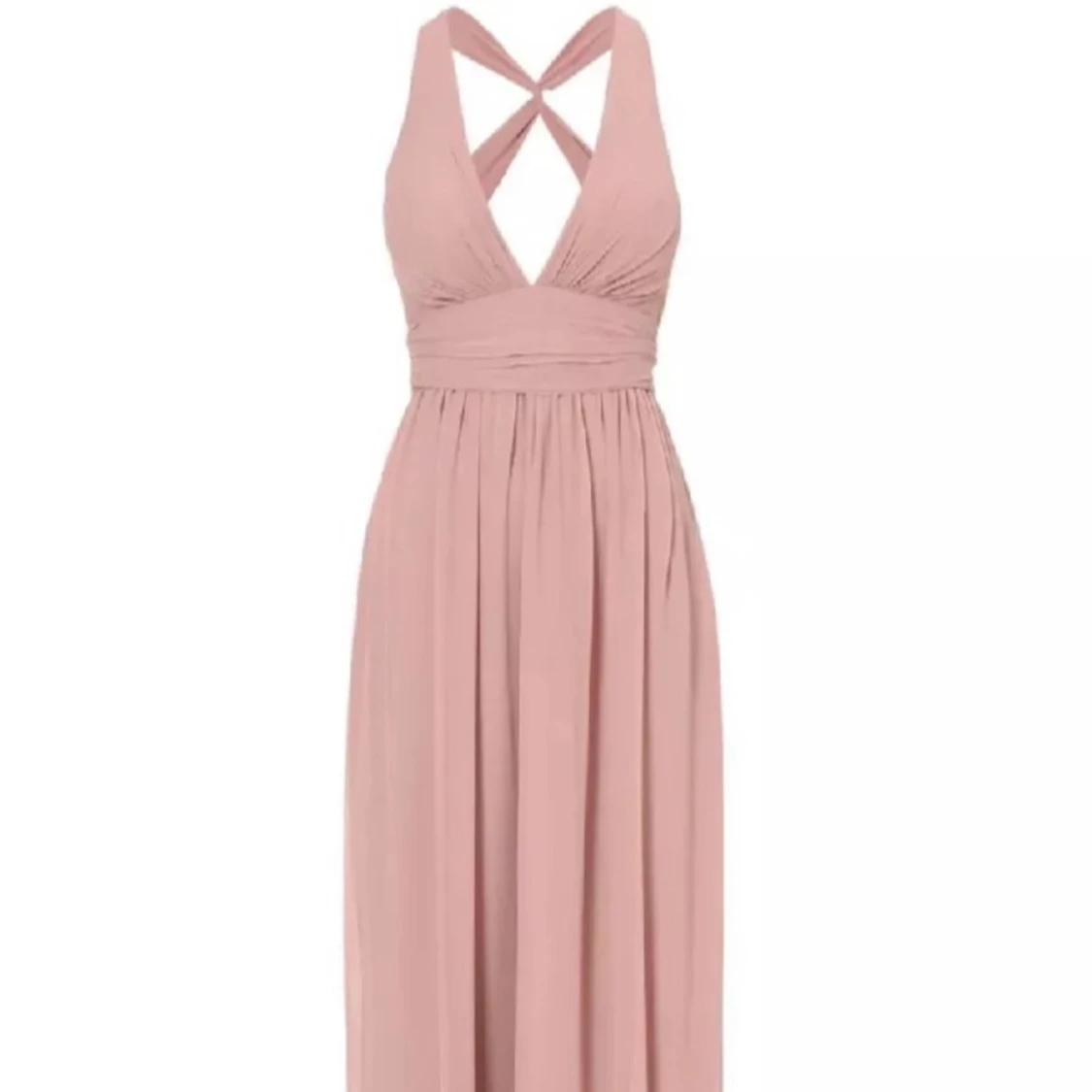 Rosa långklänning med v-ringning - 1