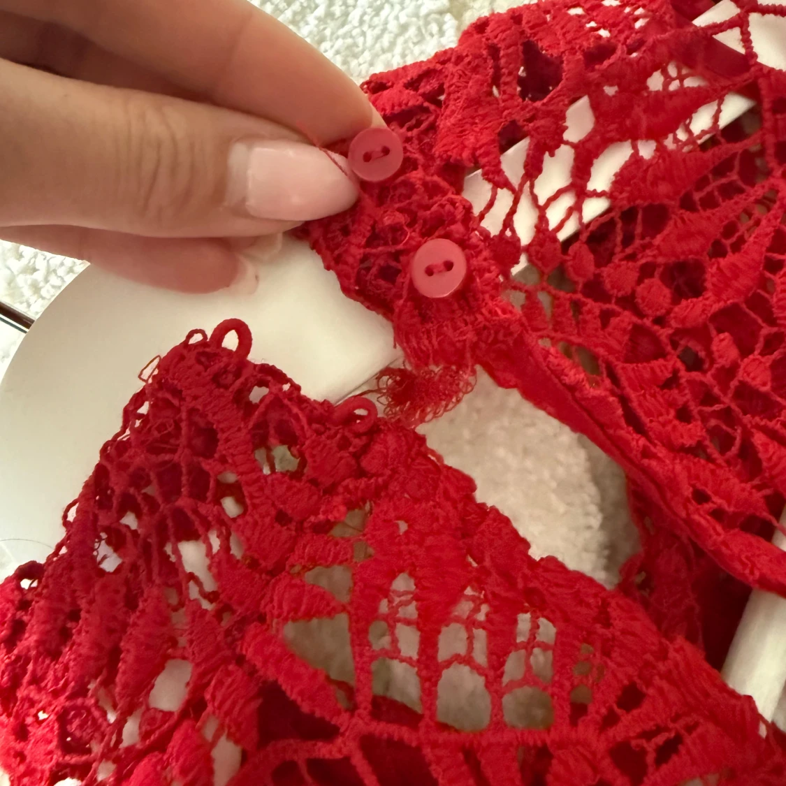 Röd spetsblus med lång ärm - 2