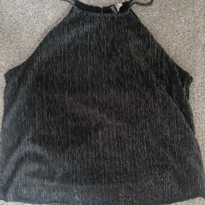 Svart glittrig topp - Säljer en svart ärmlös topp från H&M Divided med glittriga silvertrådar. Toppen har hög hals och ett lätt skimrande tyg som ger en festlig känsla. Perfekt att styla med jeans eller kjol, perfekt som fest topp. Toppen har dubblatyger som gör att den inte blir genomskinlig. 30 kronor men kan diskuteras 