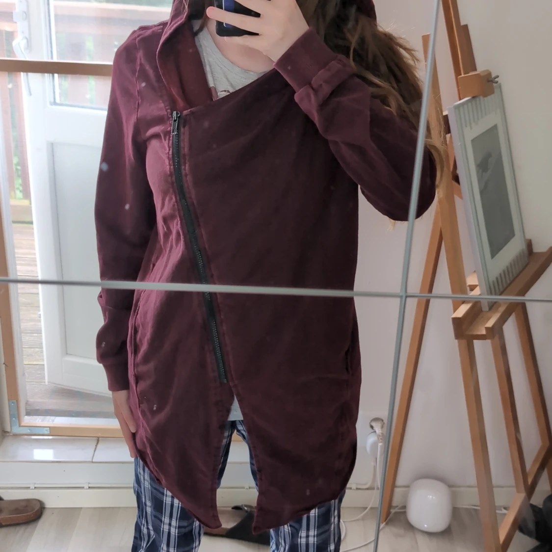 Bordeaux lång hoodiejacka med dragkedja