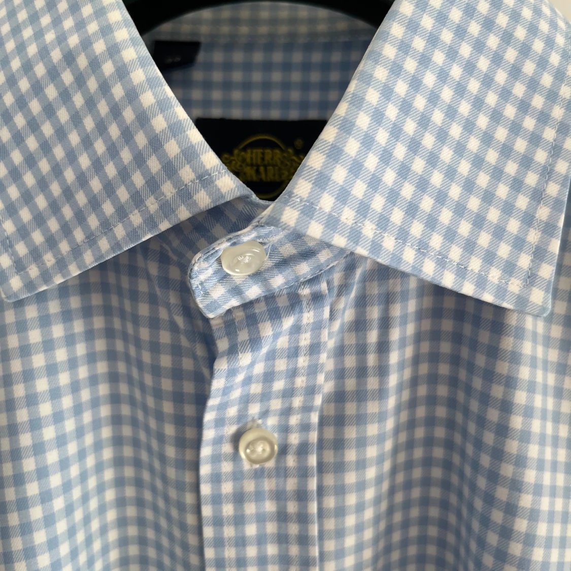 Blåvit rutig kortärmad skjorta - 1