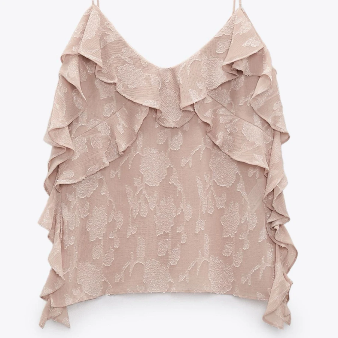 Rosa blommig topp med volanger