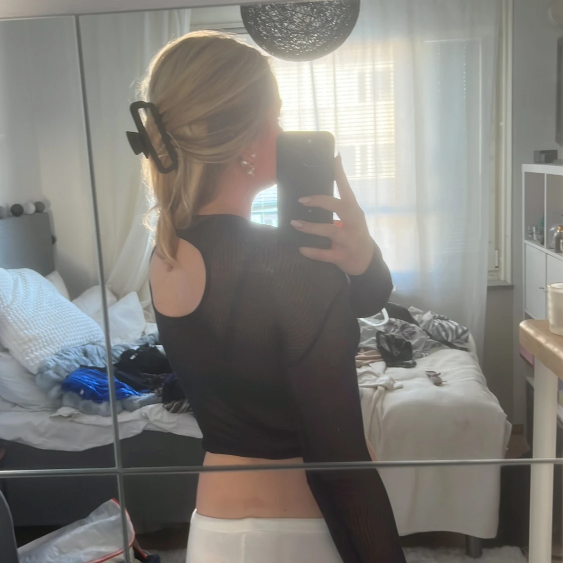 Svart transparent långärmad topp - 1