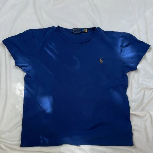 Blå t-shirt från Polo Ralph Lauren - Kostar 1200kr ny. Passar 13-14 åringar. Säljer en blå t-shirt från Polo Ralph Lauren med klassisk broderad logga på bröstet. Modellen är custom slim fit och har korta ärmar. Perfekt för dig som gillar stilrena och tidlösa plagg.