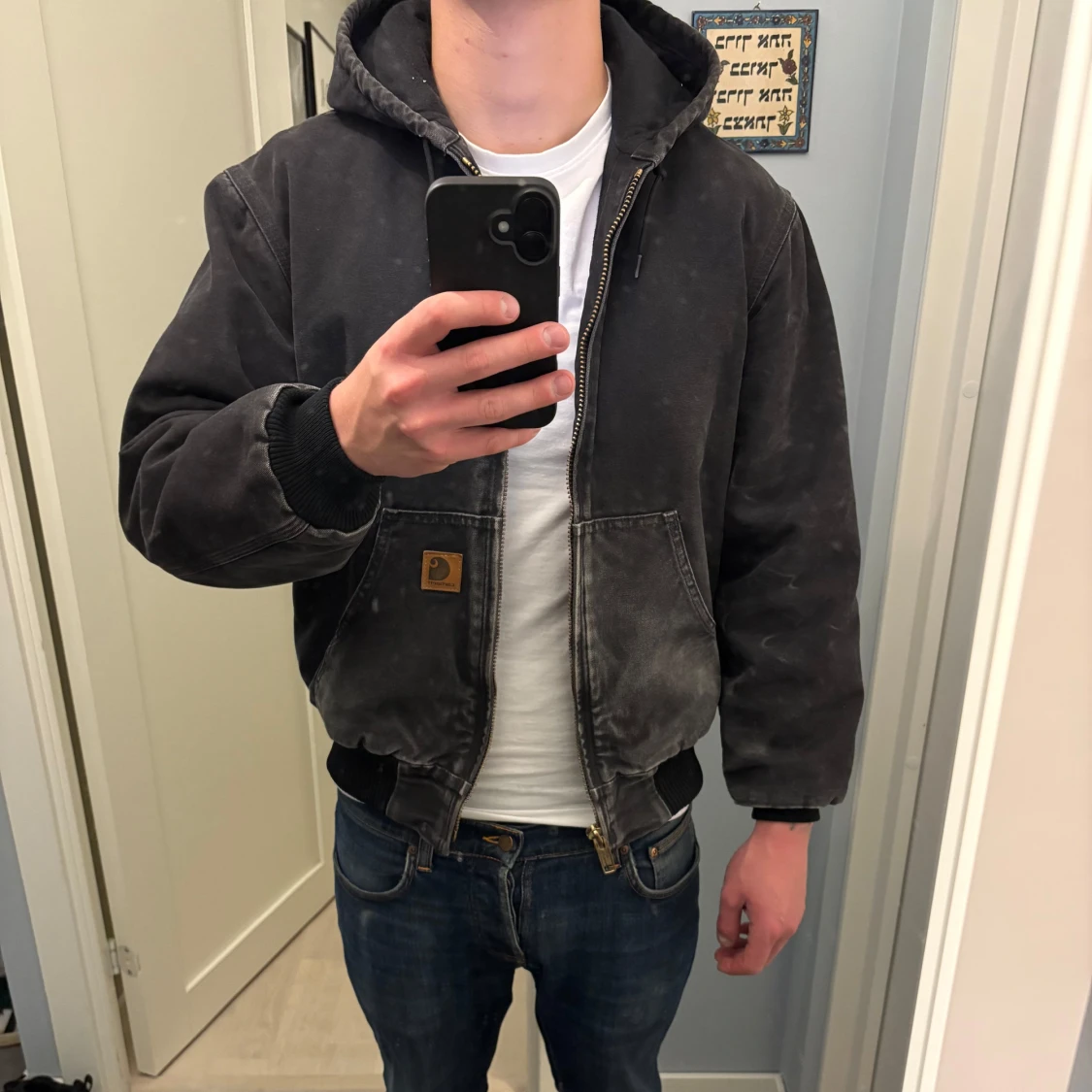 Svart Carhartt workjacket med huva