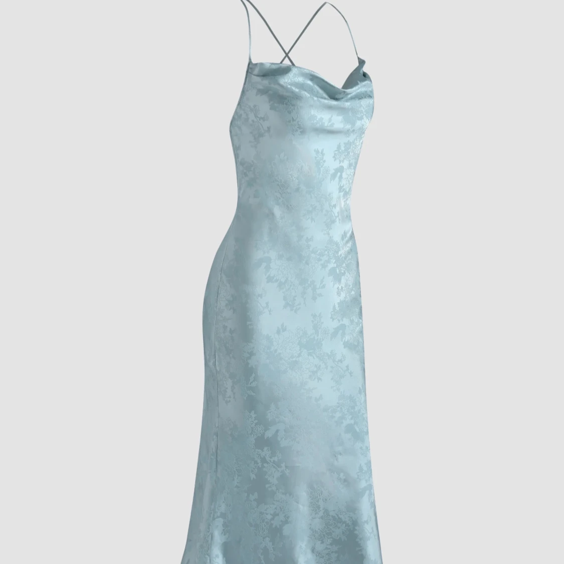Ljusblå sidenklänning med blommönster - 2