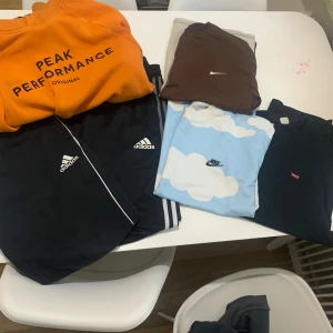 Orange Peak Performance sweatshirt alla dom för 400 - Snygg orange sweatshirt från Peak Performance med svart tryck framtill. Klassisk rund hals och relaxed fit, perfekt för dig som gillar streetwear. Mjuk bomullskänsla och passar grymt till jeans eller träningsbyxor.