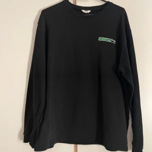 Svart långärmad tröja Envii Essential - Svart långärmad tröja från Envii med trycket 'ESSENTIAL' i grönt och vitt på bröstet. Baksidan har ett stort fototryck i blå och gröna toner. Tröjan har en klassisk passform och är gjord i mjuk bomull. Perfekt för dig som gillar streetstyle och snygga prints.