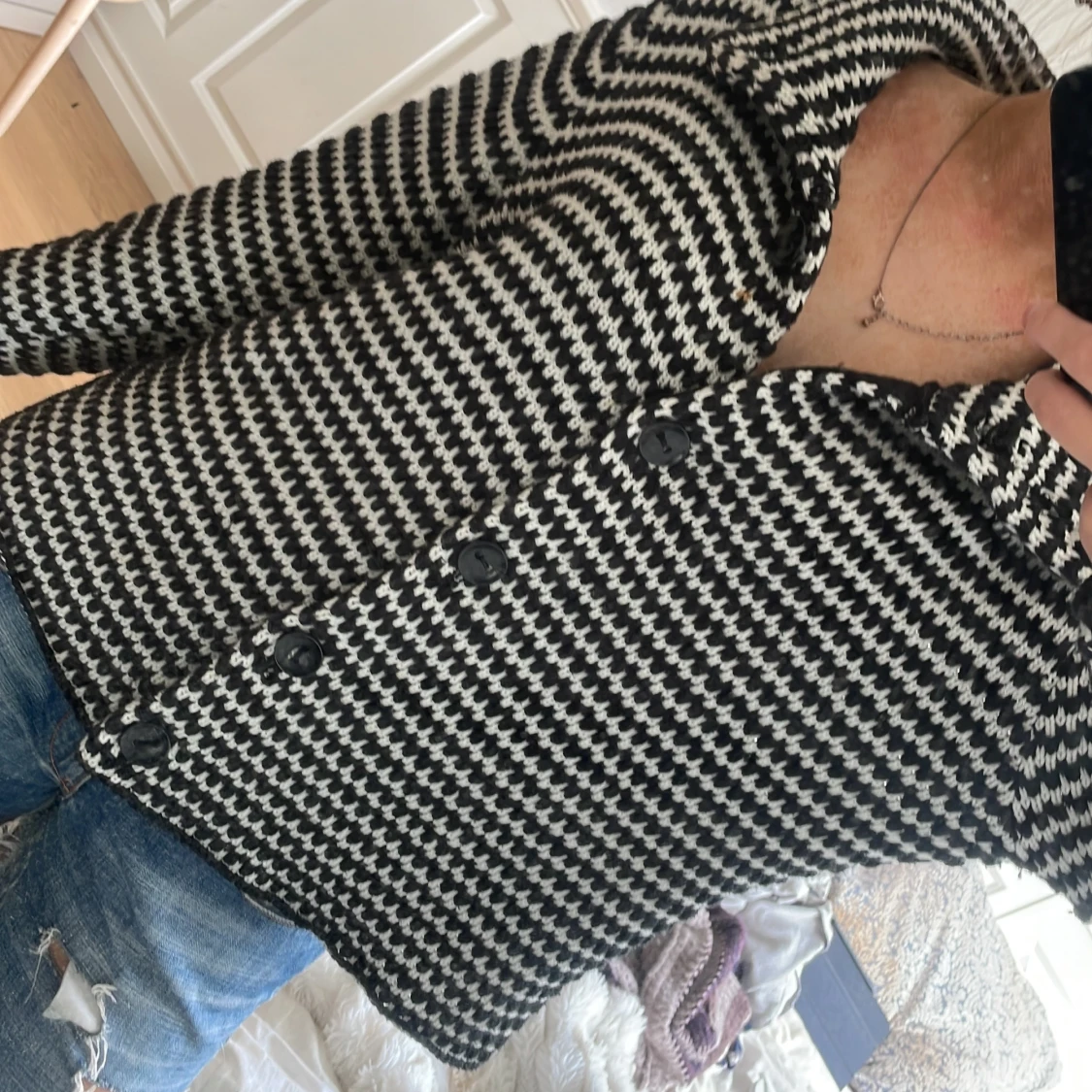Svartvit rutig cardigan jacka - 1