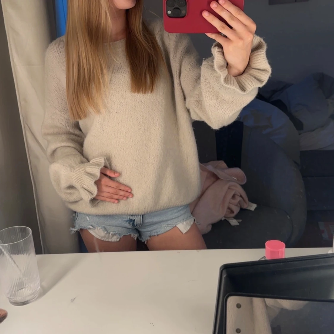 Beige stickad tröja - 1