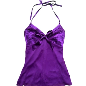 Vintage y2kr lila satinlinne med rosett - Halterneck topp från gammal vila. Strl S. 