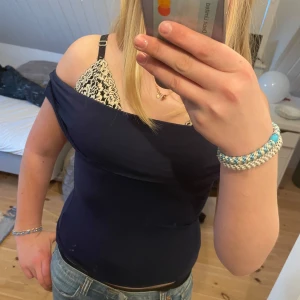 Mörkblå offshoulder topp från Kappahl - Säljer en mörkblå offshoulder topp från Kappahl. Toppen har en snygg omlottkrage som sitter över axlarna och är figurnära i modellen. Perfekt att styla med jeans eller kjol.använd runt fem gånger
