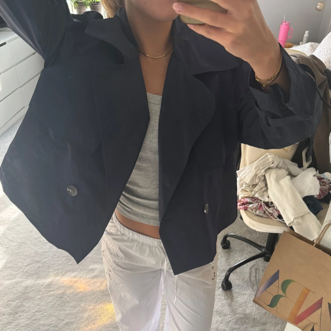 Mörkblå kort oversized trenchcoat  - 1