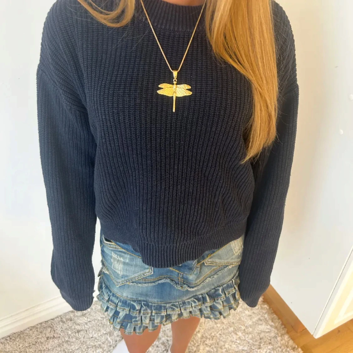 Blå stickad tröja hm🥹🥹