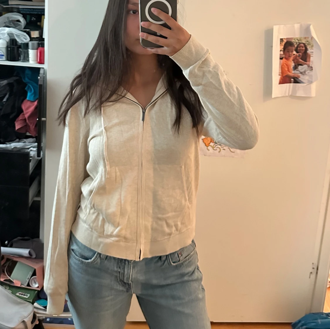 Beige hoodie från Lexington med dragkedja - 1