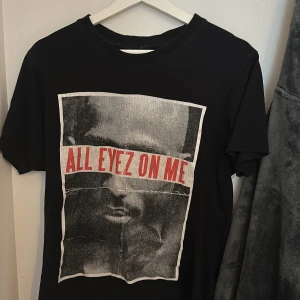 Svart 2Pac t-shirt Mister Tee - Svart t-shirt från Mister Tee med 2Pac-tryck på framsidan och texten 'ALL EYEZ ON ME' i rött. Klassisk rund hals och korta ärmar. Materialet är mjuk bomull