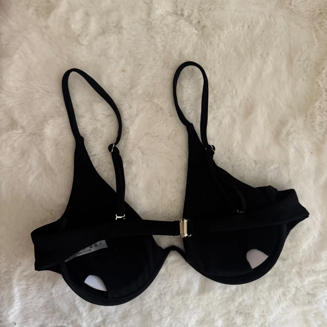 Svart ribbad bikiniöverdel L - 1