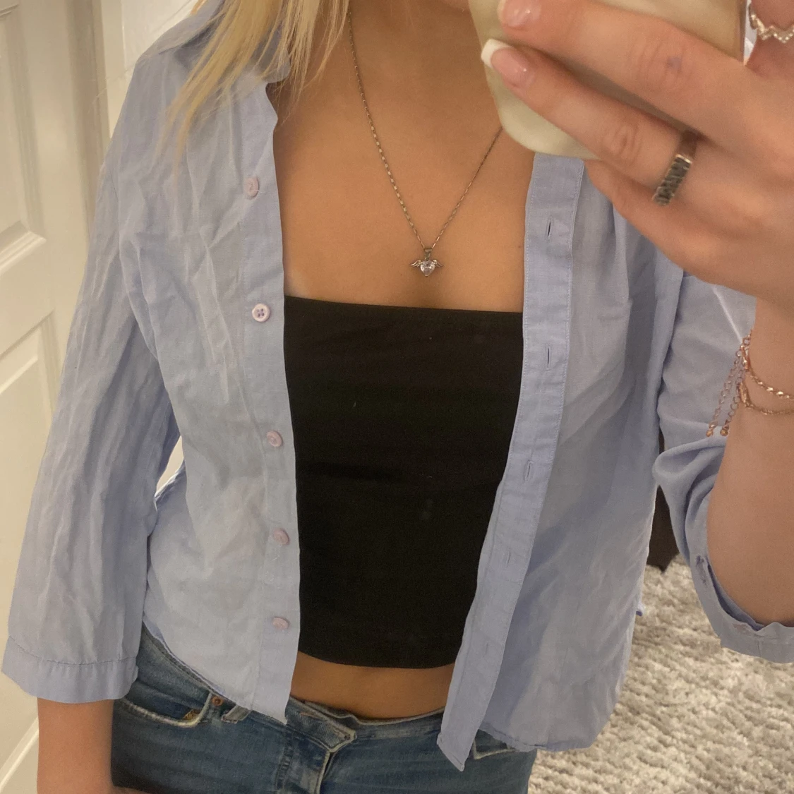 Ljusblå skjorta med trekvartsärm - 1