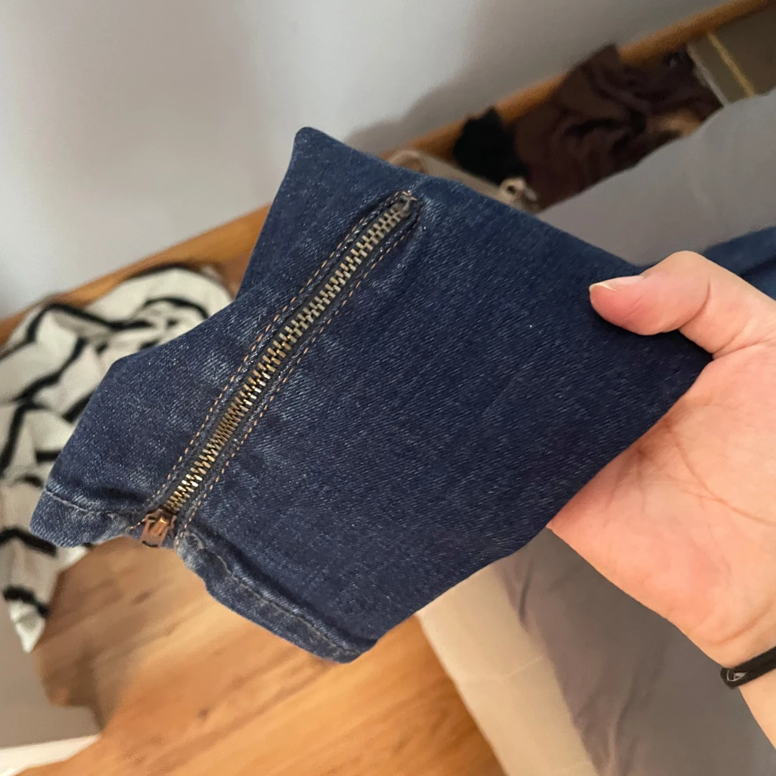 Mörkblå lågmidjade skinny jeans med dragkedja - 3